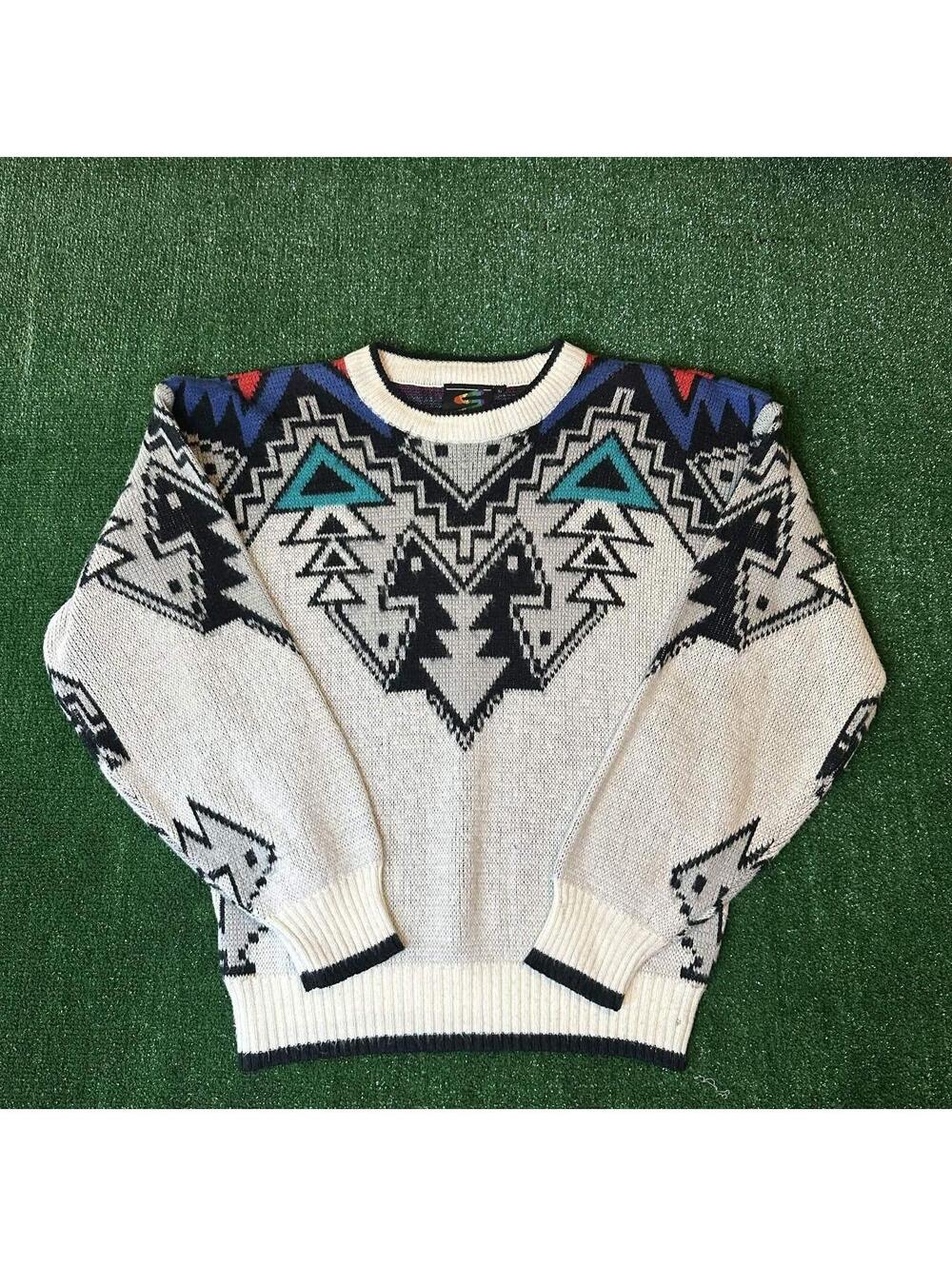 VTG 90's Spettro Aztec Geometric Print Crewneck Knit sweater y2k